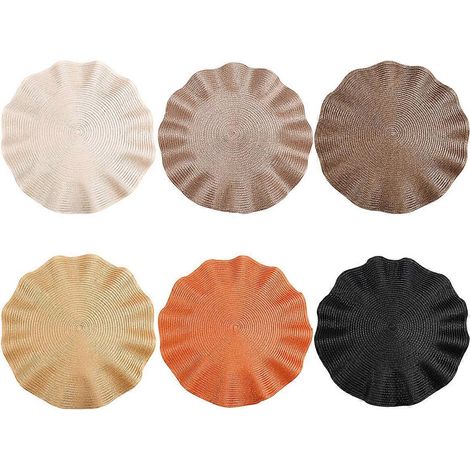 Lot de 6 sets de table ronds de 38 cm, motif tissé, résistants à la chaleur et antidérapants. (1/5)