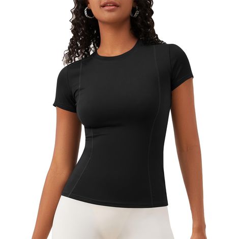 T-Shirt Sport Femme - Polyester 82.5 % - Spandex 17.5 % - Coupe Ample - Col Rond - Manches Courtes - Pour Yoga Gym Course - 1 Pièce (1/5)
