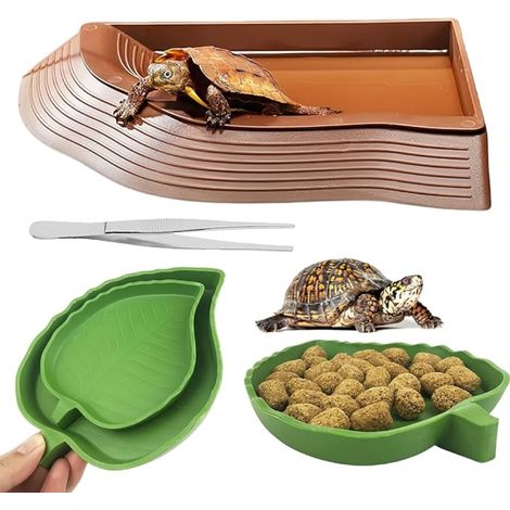 bols à eau pour tortues, accessoires terrestres avec 2 en forme de feuille reptiles, distributeur lézard (1/5)