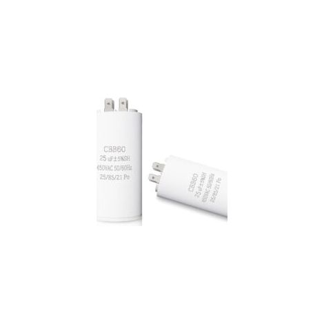 Condensateur de démarrage 25µF – Tension 450V CA – Dimensions 45 x 95 mm – Fréquence 50/60Hz – Faibles pertes diélectriques - 450VAC