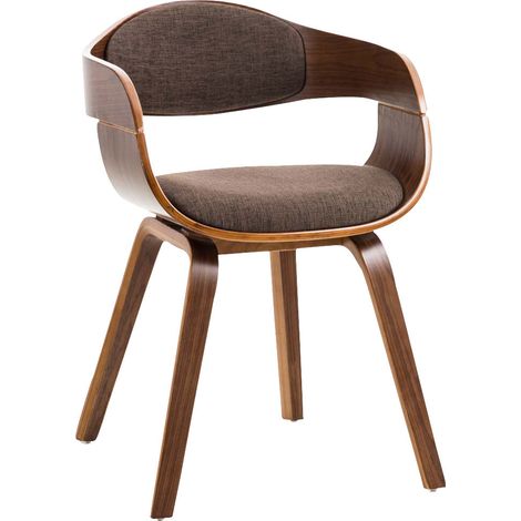 Silla de oficina de visita sin ruedas en tela y madera, diseño retro y máximo confort, marrón nogal BUR10545