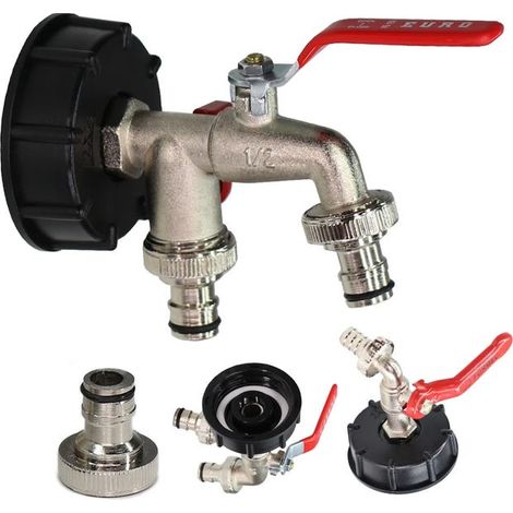 1 Packung Metallhahn 1/2''x3/4'' 16MM mit S60 Grobgewinde IBC Tankdeckel-Adapter Gartenhahn