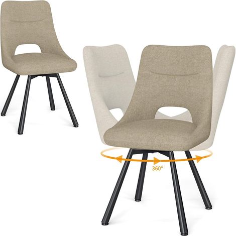 LEWE Lot de 2 Chaises de Salle à Manger, Chaise de Cuisine Pivotante à 360°, Capitonnée Chaise Salon avec Pieds en Métal, Kaki