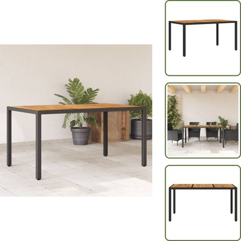 The Living Store Tavolo Giardino Piano Legno Acacia Nero 150x90x75 cm Polyrattan - Tavolo in legno acacia