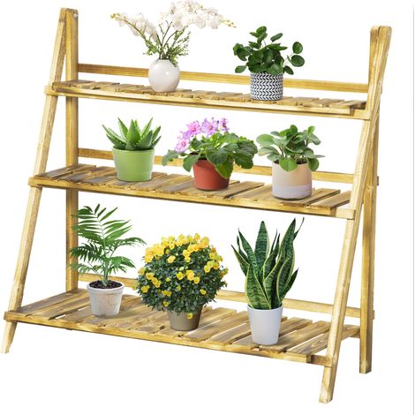 Dreistöckiger, klappbarer Pflanzenständer aus Tannenholz, Gartenregal für Pflanzen und Blumen, 100 x 37 x 93 cm