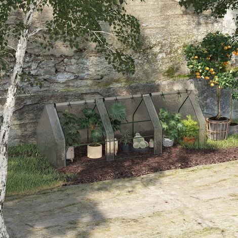 Serre de jardin 270x90x90cm blanche avec 3 fenêtres enroulables - En film PE grillé et structure en acier, serre à tomates pour légumes, fleurs et plantes au jardin et sur le balcon (1/5)