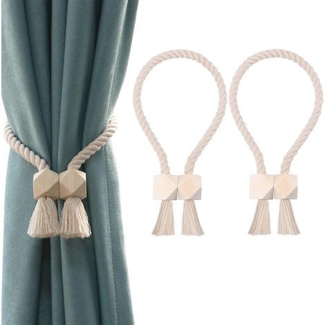 (Beige, 2) Lot de 2 embrasses de rideaux magnétiques, embrasses de rideaux en coton tissé à la main, supports de rideaux, embrasses de draperie, reten (1/5)