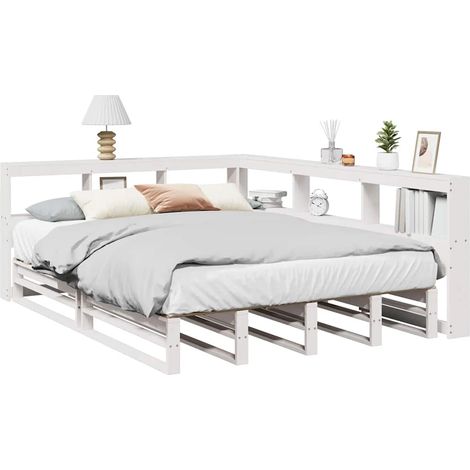 Bookcase Bed without Mattress White 150x200cm Solid Wood Pine vidaXL (1/5)