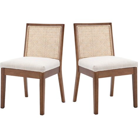 Wahson Lot de 2 Chaises en Lin, Chaises de Salle à Manger en Rotin et Bois Chaise Salle à Manger Rétro en Bois Massif Pour Cuisine, Noyer (1/5)