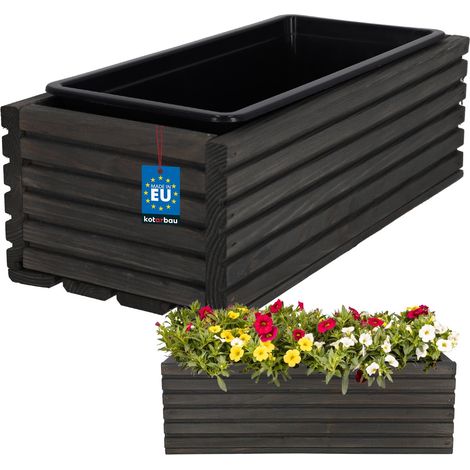 KOTARBAU® Fioriera da giardino in legno per terrazzo con inserto, colore antracite, 44 x 20 cm