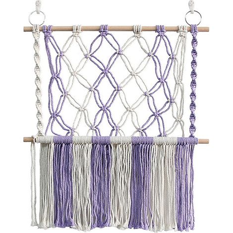 Panier de rangement mural [5560cm] tissé main pour chambre d'enfant en coton - Sac filet nordique léger violet à suspendre (1/5)