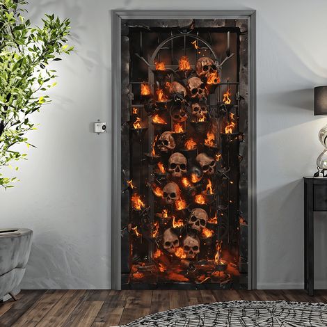 Rideau de porte de salle de bain sur le thème d'Halloween, motif Faucheuse, drapeau décoratif tête de mort effrayante - 90 x 190 cm (élastique) - Style 11