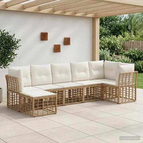 vidaXL  Outdoor Sofa Set  Natural Poly Rattan