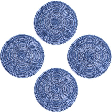 Lot de 4 dessous de plat ronds tressés, résistants à la chaleur, style nordique, isolants, bleus (1/5)