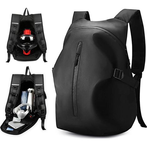 Motorrad Rucksack 45L wasserdicht mit Helm-Fach, Herren Damen, Schwarz (1/5)