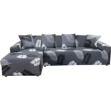 Housse de canapé - FOLAYA - Housse d\'angle - Gris Noir - Extensible - 2/3 places (1/4)