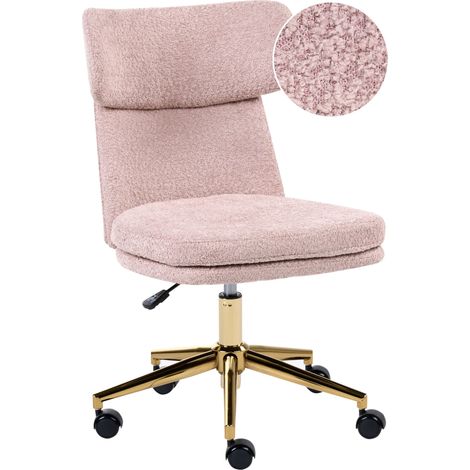 Sedia da ufficio imbottita Boucle senza braccioli completamente girevole con regolazione dell'altezza del sedile rosa pastello Granby