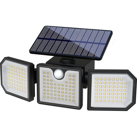 Projecteur solaire d'extérieur à trois têtes avec capteur, télécommande, projecteur étanche, éclairage de jardin, éclairage de rue, éclairage de secours, adapté aux porches, jardins et terrasses (1/5)