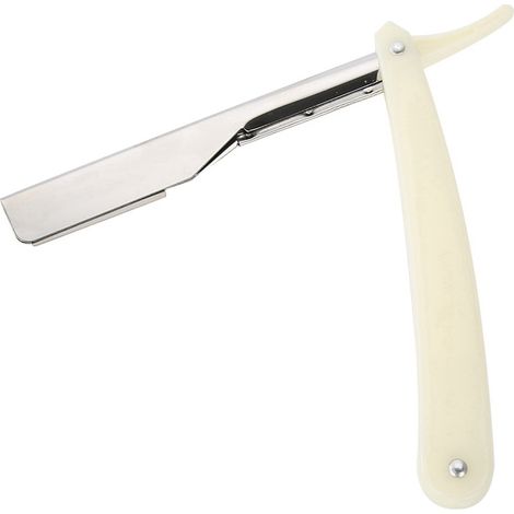 Rasoir droit professionnel coiffeur lame acier inoxydable, coupe-cheveux pliable blanc, tondeuse salon homme, kit barbier couteau rasant manuel (1/5)