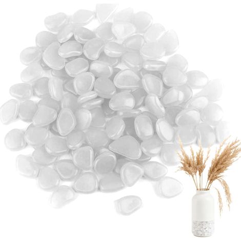 300 Galets, Résine, 1,5 cm, Blanc, Lumière Bleue-Verte, Jardin, Terrasse, Aquarium