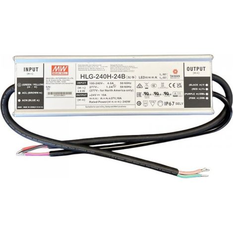 MW MEAN WELL HLG-240H-24B Alimentatore IP67 240W 24V 10A Dimmerabile 1-10V PWM Input 220V e 110V