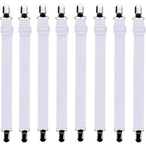 Blanc,8Pcs (30cm à 120cm) Tendeur Drap Housse Lit Drap Réglable,Tendeurs de Maintien,Convient à Tous Lits et Matelas (1/5)