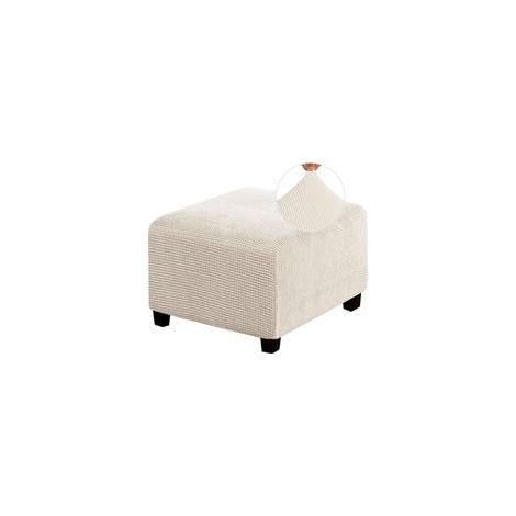 Elastischer Hockerbezug, quadratisch, ideal für Wohnzimmerhocker. Elastischer Hockerbezug mit dickem Jacquard-Karomuster, elastischer Saum (mittlere Größe, Biscotti-Beige). - Crezuo