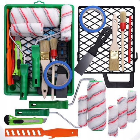 Set DUOCOLOR da 17 pezzi (vassoio, griglia, foglio, nastro adesivo, spatola, coltello, pennelli, rullo da 18 e 11 cm)