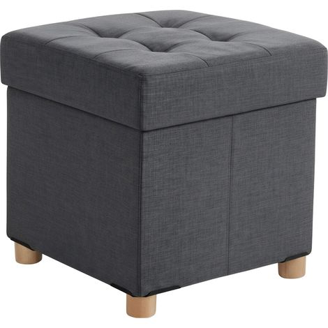 Aufbewahrungswürfelhocker mit gepolstertem Sitz und Holzbeinen