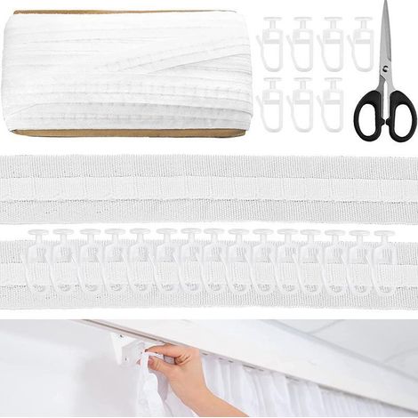 Ruban adhésif textile de 30 mètres, lot de 100 ciseaux à poulie, crochets élastiques de 2,5 cm, accessoires pour rideaux à faire soi-même
