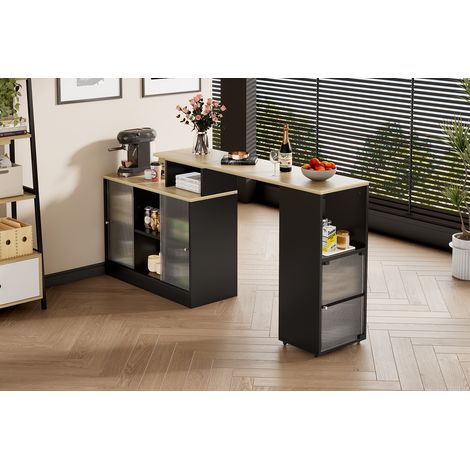 Table de bar extensible avec rangement, table bistrot moderne mobile, table haute pivotante sans levage, grand espace de stockage, noir (1/5)