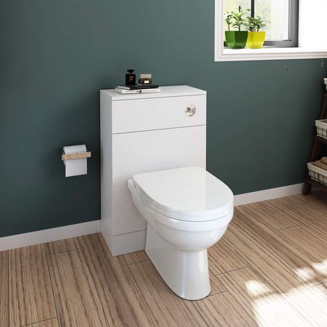 ELEGANT Back to Wall White D shaped Ceramic Toilet with Matte White Concealed Cistern Unit Bathroom Furniture Set (1/5)