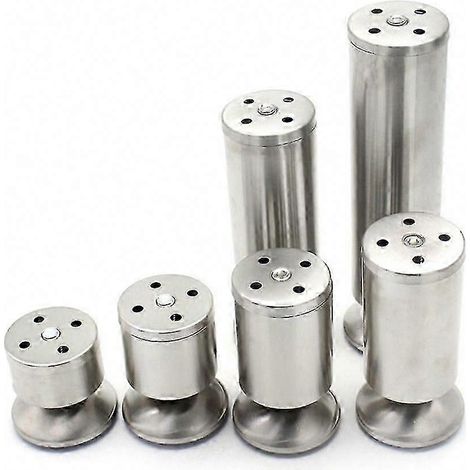 Quatre pieds de meubles réglables en acier inoxydable, cylindriques de 6 à 30 cm, adaptés aux cuisines, armoires, tables, 250 mm. (1/5)