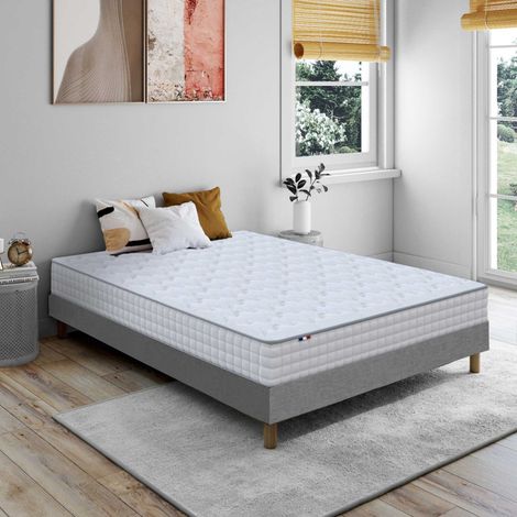 Ensemble matelas ressorts ASTRE + sommier kit gris à lattes flexibles 140 x 190 (1/5)