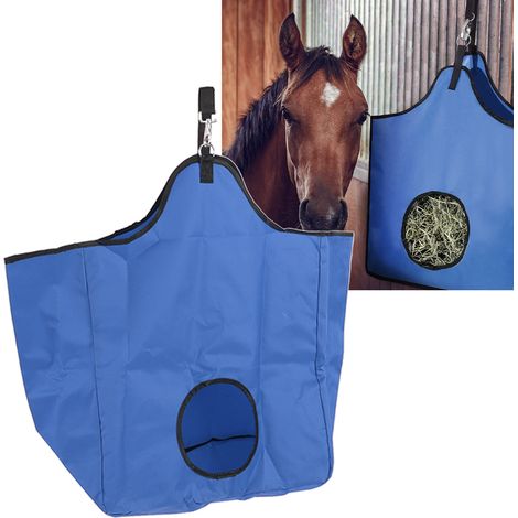 Sac à foin en tissu Oxford pour chevaux, sac de rangement portable pour le foin en extérieur avec anneaux métalliques, bleu (1/5)