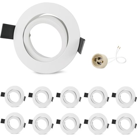 10x Spot Encastrable GU10 Orientables Aluminium Blanc, Projecteurs Cadre De Montage Avec Douille GU10, Rond Support Spot Encastrable Plafond Pour LED Ou Halogènes, Trou de montage ø75mm (1/5)