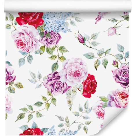 Carta da parati con rose colorate e acquerello vintage, 50x1000 cm (1/5)