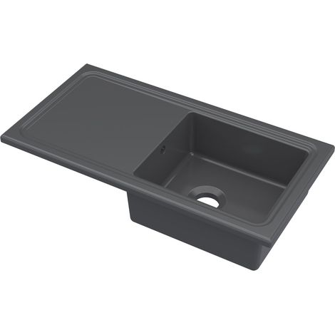 101cm Inset Counter Top Single Bowl Fireclay Ceramic Kitchen Sink with Plain Drainer in Grey