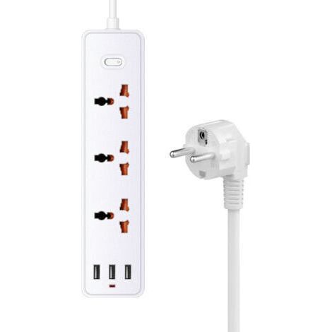 USB-Steckdosenleiste mit 3 AC-Steckdosen und 3 USB-A-Anschlüssen, USB-Tischsteckdosenleiste mit Schalter, 1,2 m Kabel, Überlastungsschutz und Kindersicherung