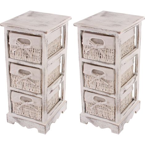 2x commodes /meubles d'appoint / étagères, 3 paniers, 25x28x58cm, shabby, vintage, blanc