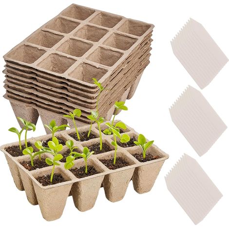 Godets à Semis, Lot de 120 Pots, 10x12 Alvéoles Fibre Végétale, Pour Semis, Mini Serre, Jardinage (1/5)