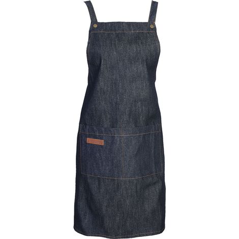 Tablier en denim pour boulanger, cuisine, restaurant, café, uniforme de travail avec grandes poches avant (bretelles croisées) (1/5)