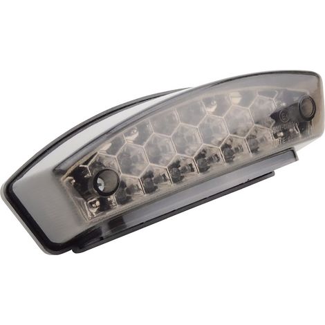 Tinted LED motorcycle taillight with brake, turn signal, and parking light functions in one design, compatible with scooters, ATVs, and ATVs. Waterproof upgrade kit.--DTEKGAZ