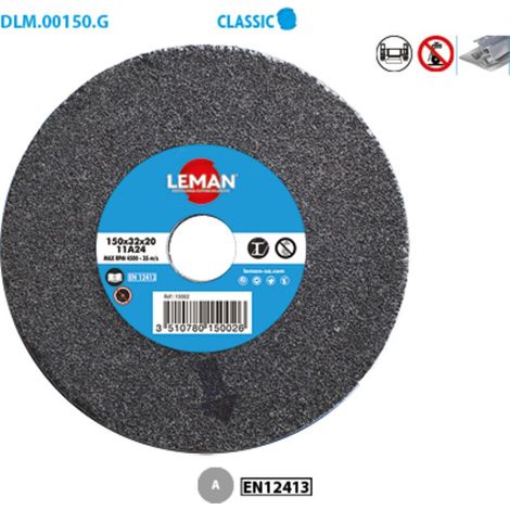 Leman – Meule à touret vitrifiée grise 150 mm – Grain 24 – Alésage 32 mm – épaisseur 20 mm pour meulage et afftage métal (1/4)