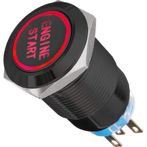 Noir Coque 19mm Rouge Lumière 12V Bouton Poussoir Démarrage Voiture Métal Interrupteur Momentané Allumage Intérieure Engine Start (1/5)