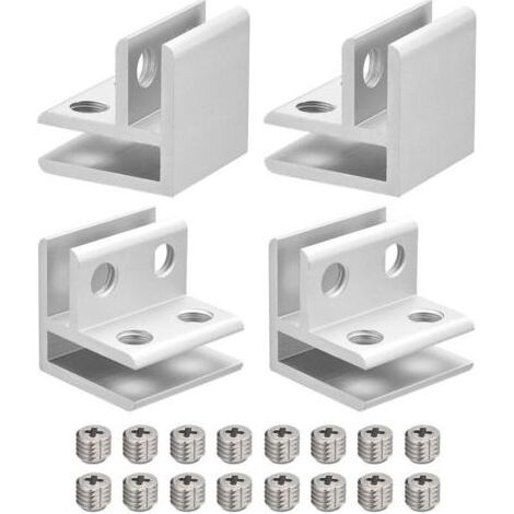 Pair Pince à Verre à 90 Degrés, 4 Pièces pour Support d'Étagère en Verre en Alliage d'Aluminium de 5 à 8 mm, Support de Verre Double Face pour Armoire Et Placard (1/4)