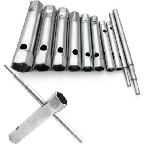 Lot de 10 Clés Tubulaires 6 à 22 mm, Clés à Tubes, Clés à Bougie pour Visser la Bougie, Démontage/Montage de Robinetterie et Mitigeurs, Dévisser des Boulons Inaccessibles