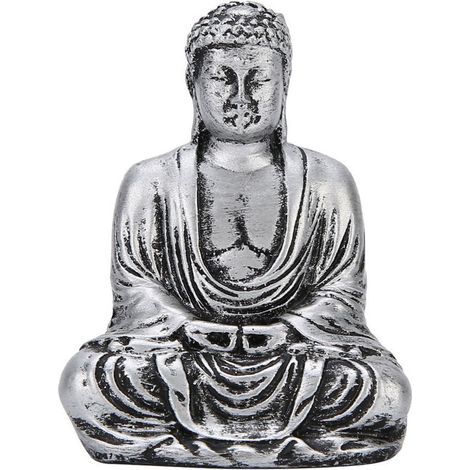 Statue de Bouddha en résine argentée, figurine assise pour décoration intérieure et autel bouddhiste (1/5)