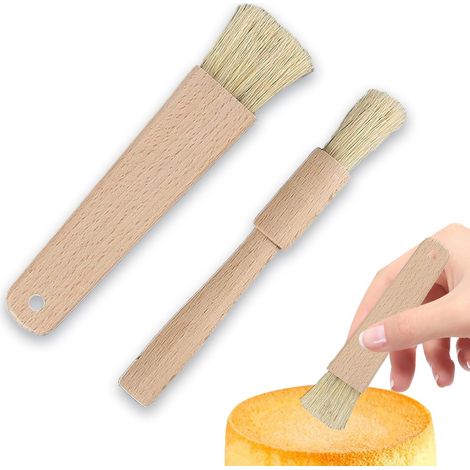 Set di 2 spazzole per barbecue, con setole in legno naturale, con testine rotonde e piatte. (1/5)