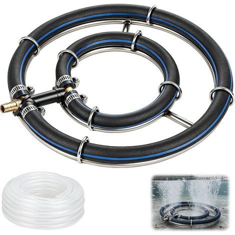 Anneau aérateur de bassin 2 en 1 Ø 25 cm en acier inoxydable 304 avec tuyau de 5 m de diamètre 9 mm, aérateur de bassin d'oxygène pour bassin de jardin, bassin koï, aquarium (1/5)